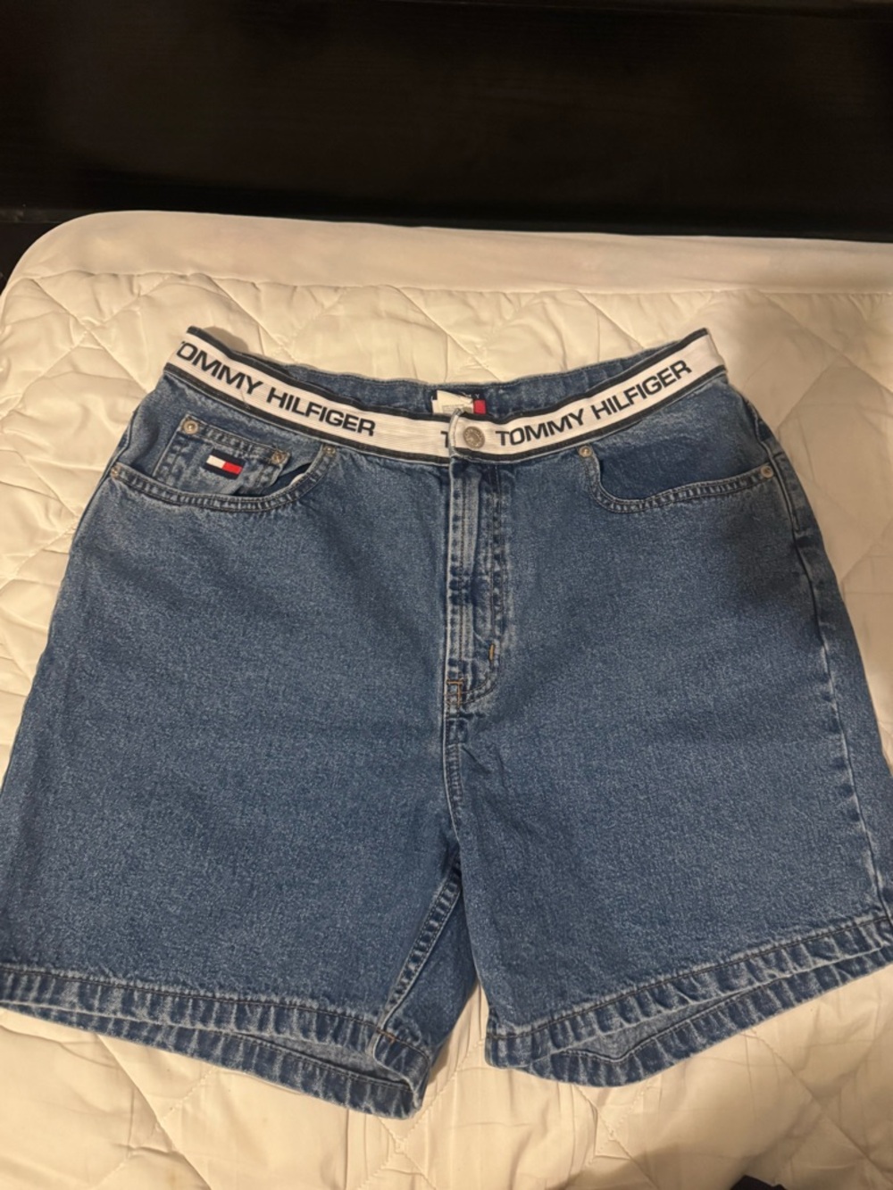 Tommy Hilfiger Blue Denim Shorts with Logo Waistband
